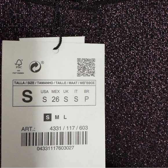 NWT Zara purple &  black shimmery tinsel-like knit cropped cardigan size S - Picture 7 of 10